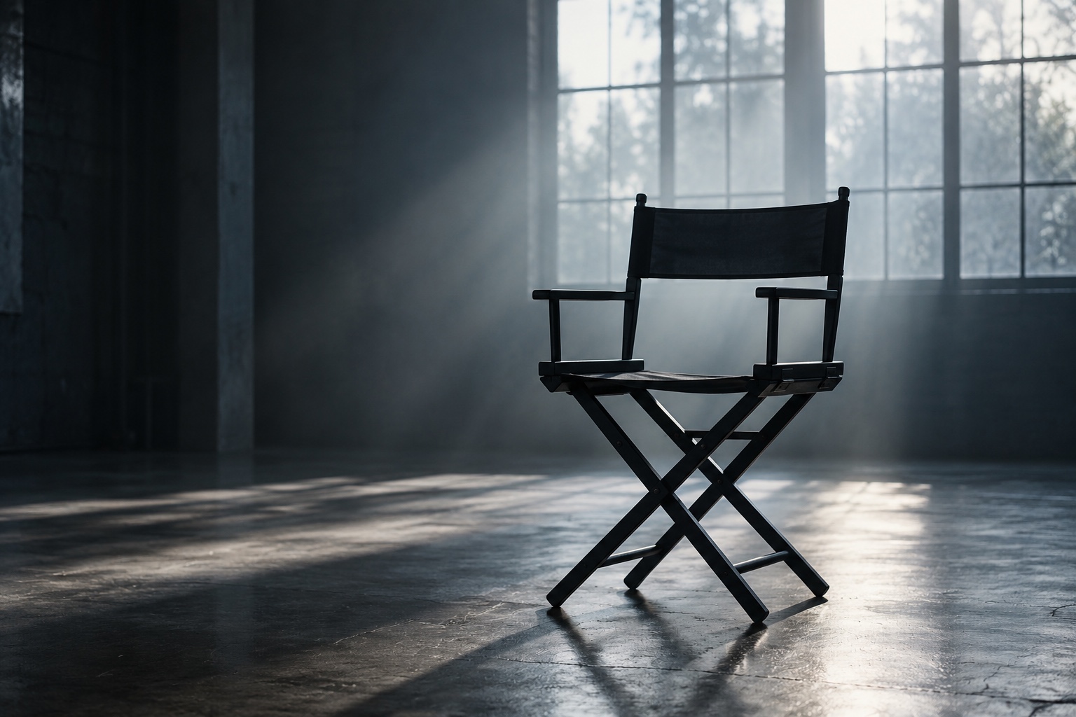 An empty director’s chair, a visual expression of stories still to come